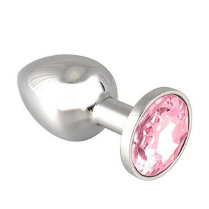 Edelstahl-Buttplug mit rosa Kristall (75g)
