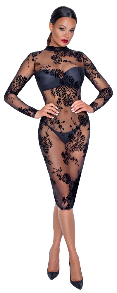 Kleid „Fucking Fabulous Exclusive“ aus Powernet mit Blüten-Samtflockprint