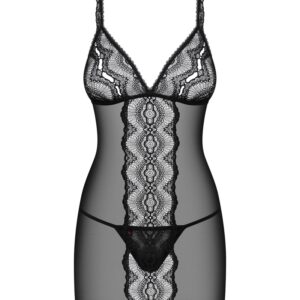 Negligé plus String „Lucita“ in schwarzer feiner Transparenz