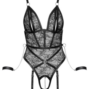 Straps-Body ouvert aus Spitze in Harness-Optik mit Handfesseln
